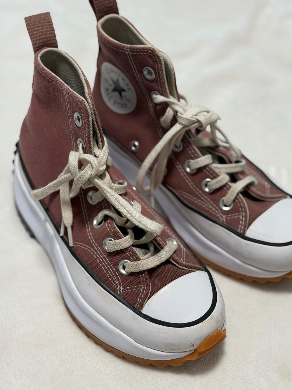 Converse High-Top Platform Sneakers in Dusty Rose with Cream Laces